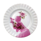 Vintage gebaksbordje met bloemenrand en een naaktmodel drinkend uit een kelk in roze raster